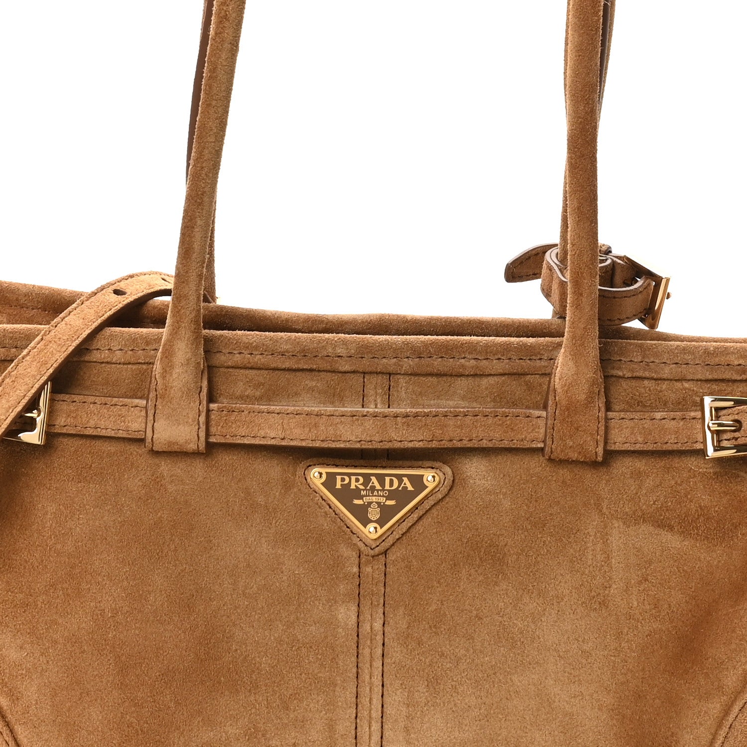 Prada Suede Triangle Medium Bonnie Shoulder Bag Cacao 7 of 9