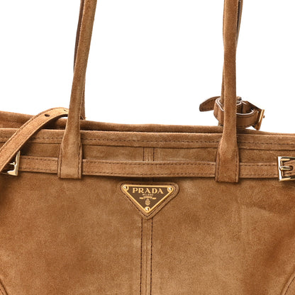 Prada Suede Triangle Medium Bonnie Shoulder Bag Cacao 7 of 9