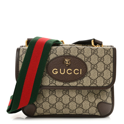 Gucci GG Supreme Monogram Web Small Neo Vintage Double Flap Messenger Bag Beige New Acero 1 of 12