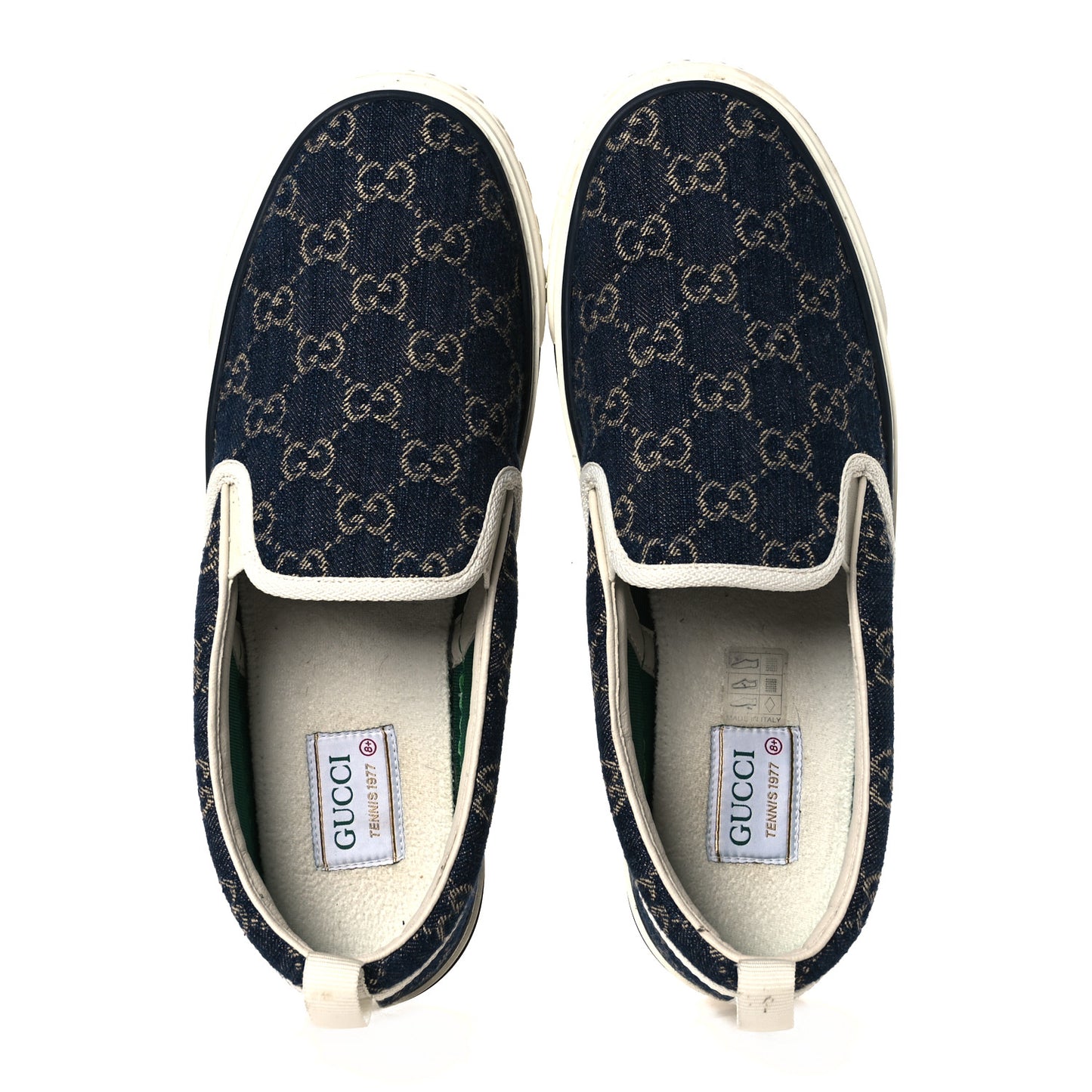 New Denim GG Monogram Mens 1977 Tennis Slip On Sneakers 8.5 Blue Tea Mystic White