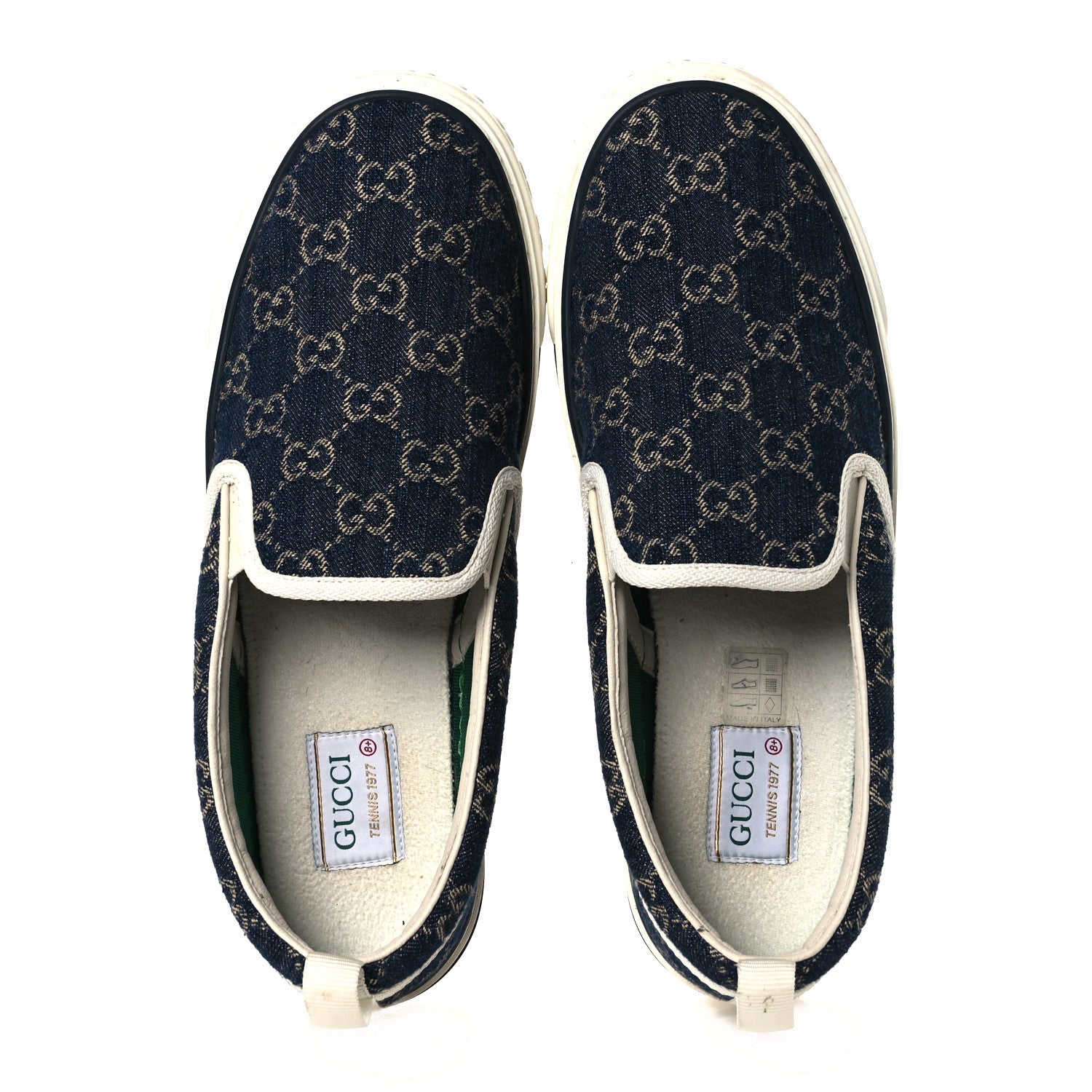 Gucci New Denim GG Monogram Mens 1977 Tennis Slip On Sneakers 8.5 Blue Tea Mystic White 2 of 10