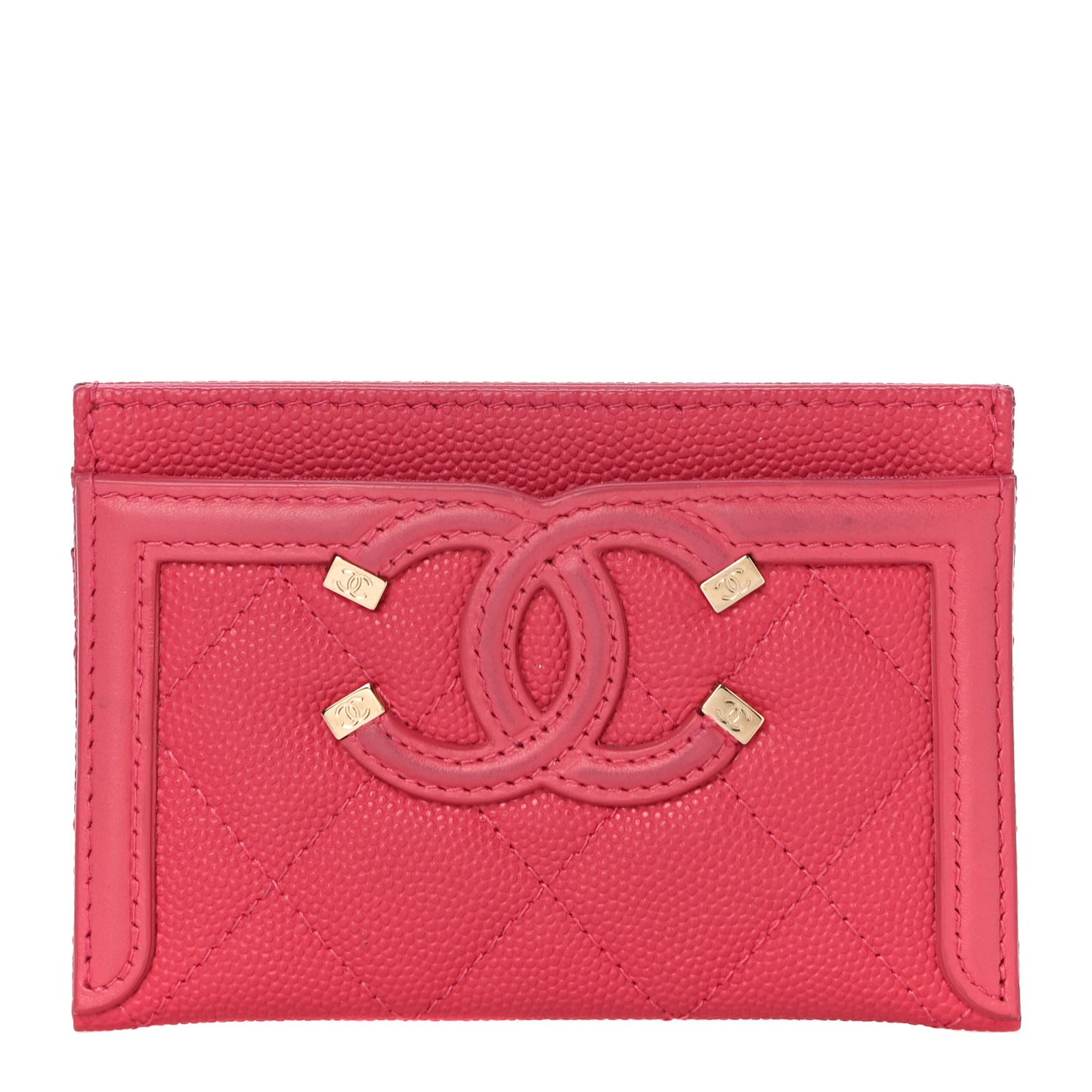 Caviar Quilted Filigree Card Holder Pink