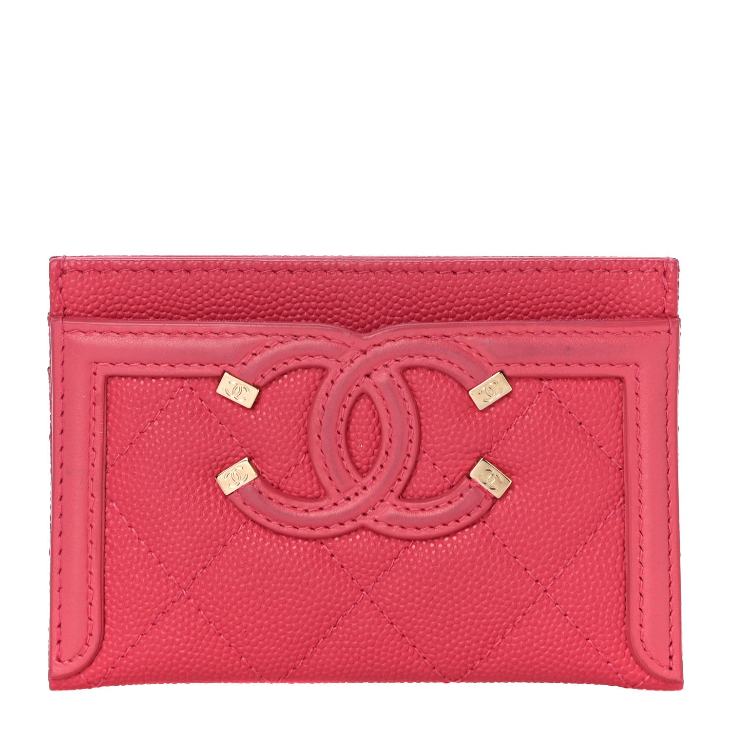Chanel Caviar Quilted Filigree Card Holder Pink 1 of 17
