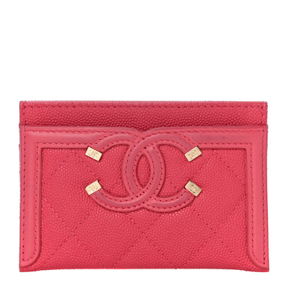 Chanel Caviar Quilted Filigree Card Holder Pink 1 of 17