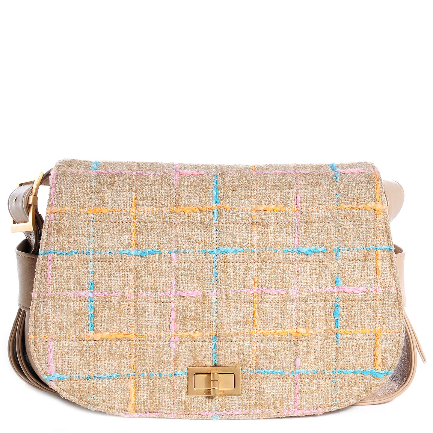 Tweed Mademoiselle Turn Lock Crossbody Bag Beige