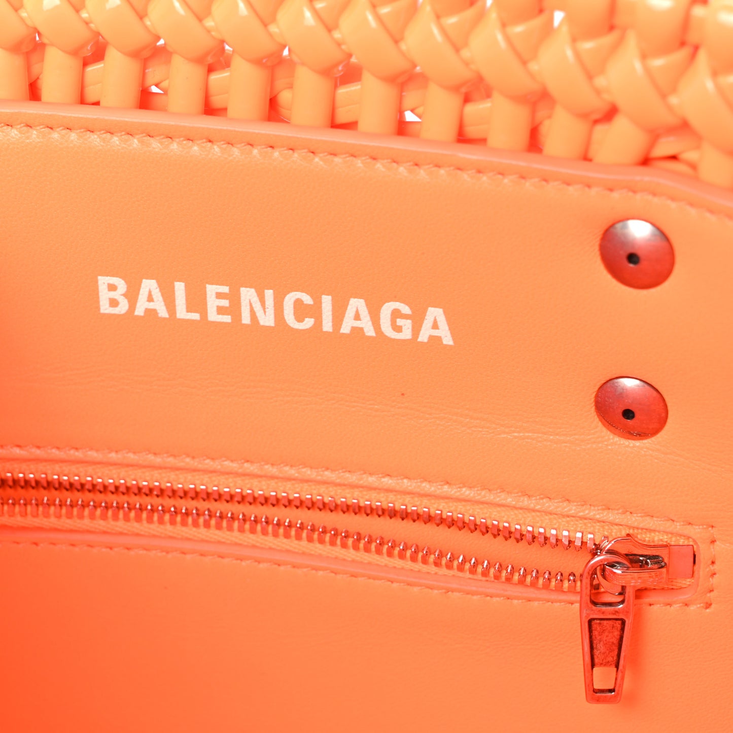 Varnished Faux Calfskin Braided XS Bistro Basket Fluo Orange