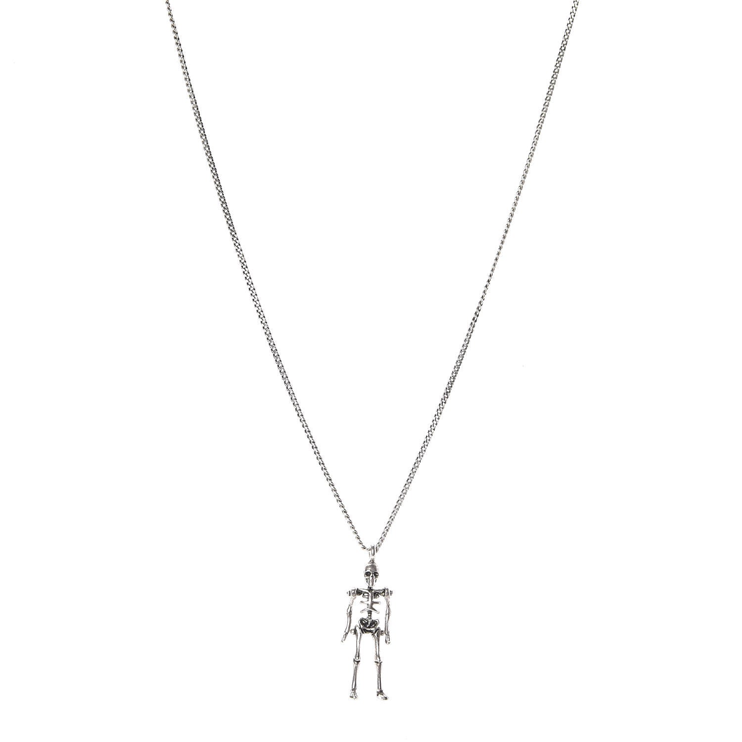 Saint Laurent Brass Skeleton Chain Necklace Silver 1 of 6