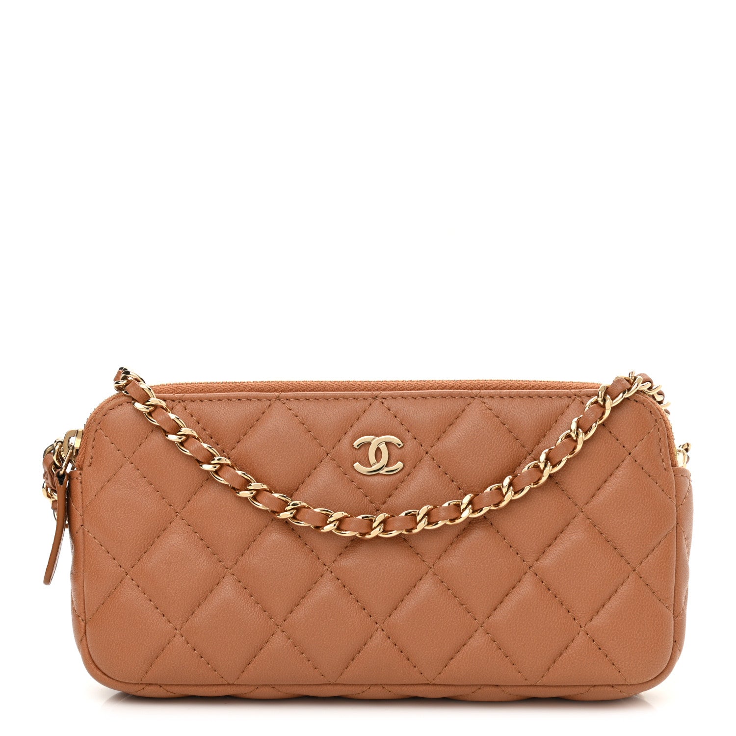 Chanel Lambskin Quilted Small Clutch With Chain Dark Beige 1 of 13