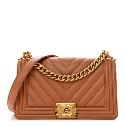 Chanel Caviar Chevron Quilted Medium Boy Flap Brown 1 of 12