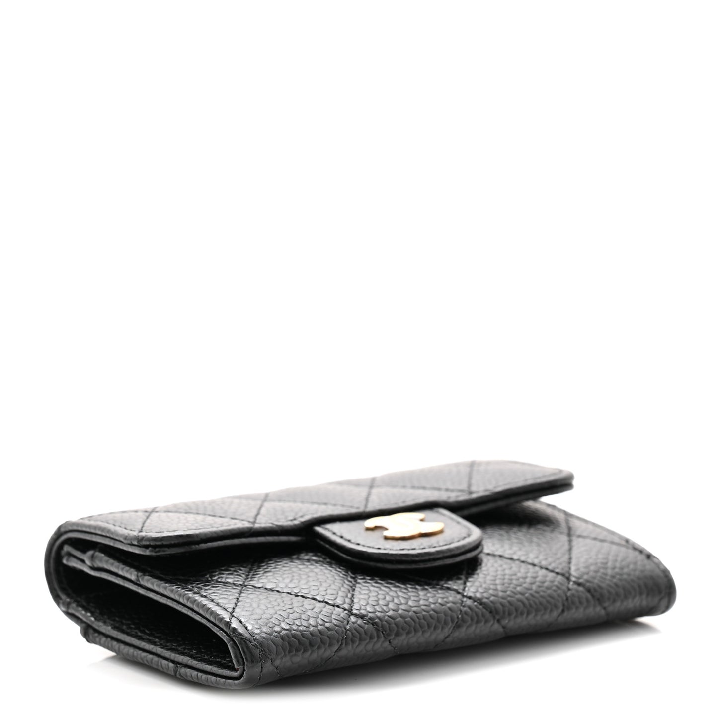 Caviar Quilted Flap Card Holder Wallet Black