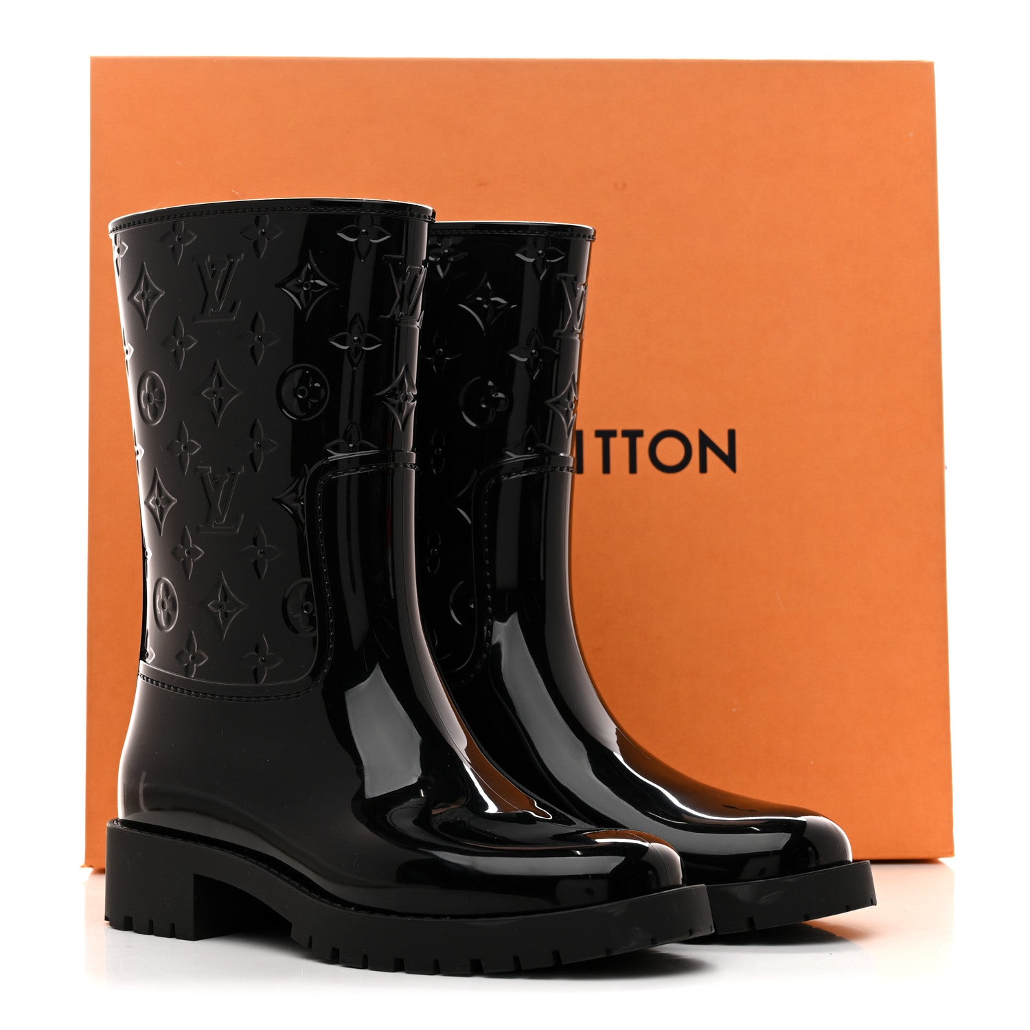 Louis Vuitton Rubber Embossed Monogram Drops Flat Half Boots 37 Black 9 of 9