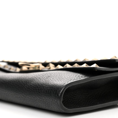 Valentino Garavani Pebbled Calfskin Rockstud Double Flap Crossbody Bag Black 9 of 14