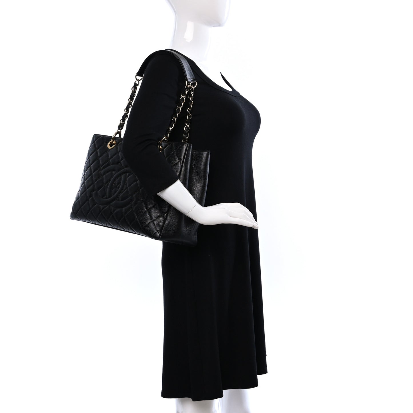 Caviar Quilted Grand Shopping Tote GST Black