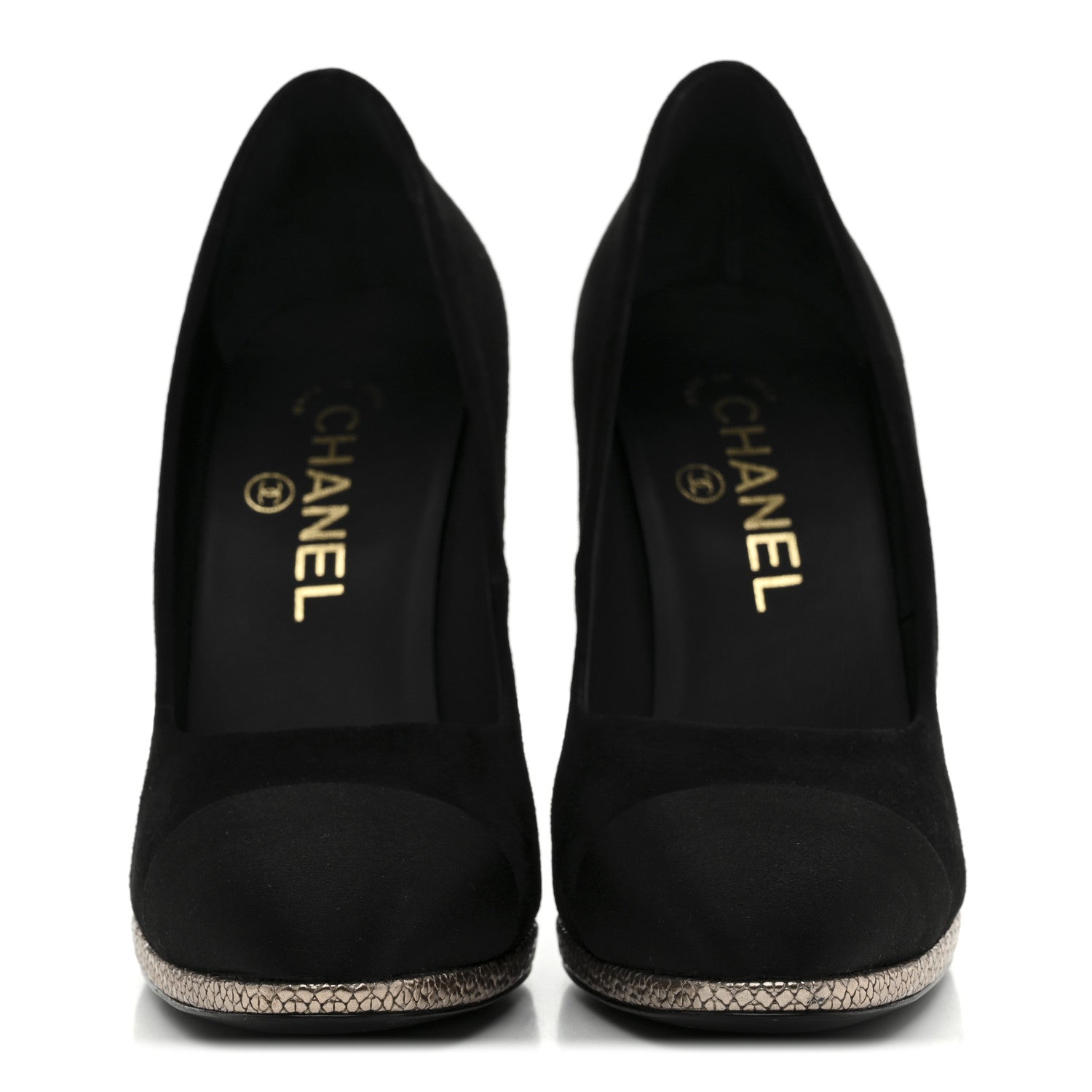 Chanel Suede Calfskin Satin Cap Toe CC Pumps 37 Black 3 of 10