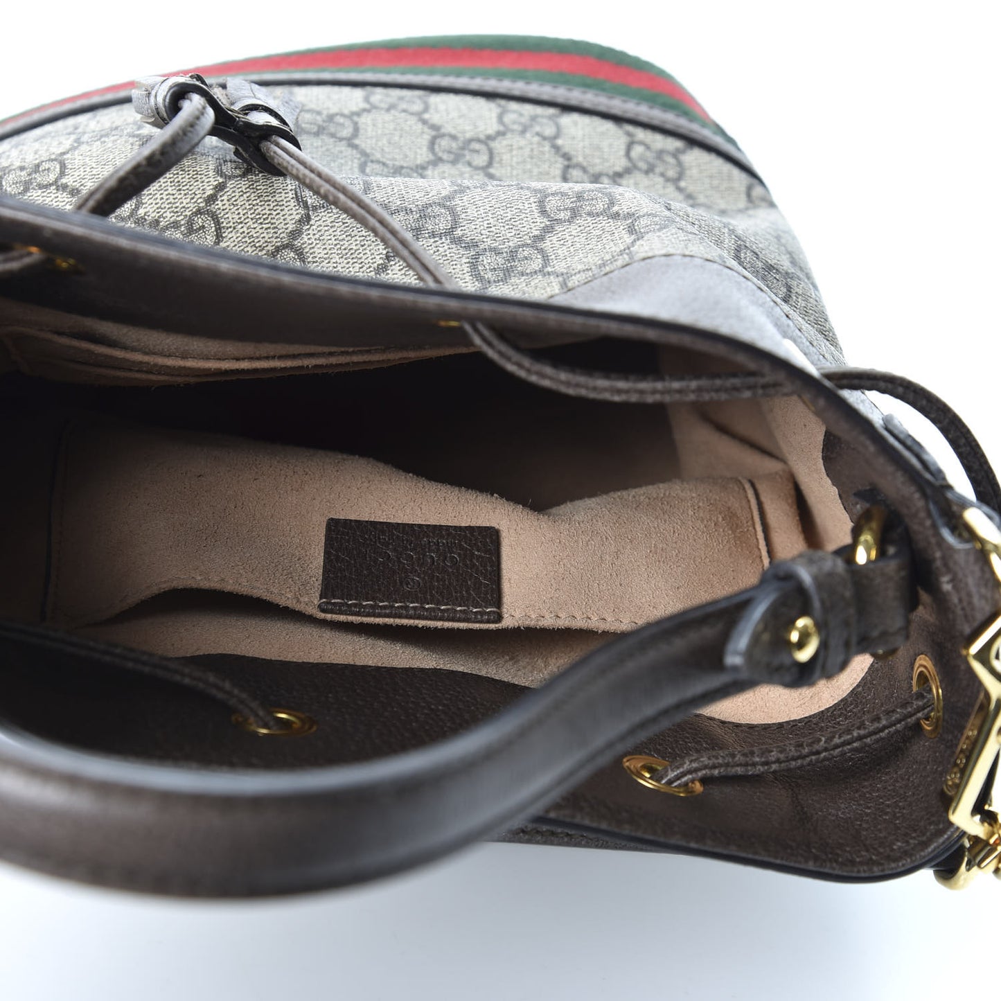 GG Supreme Monogram Web Small Ophidia Bucket Bag Brown
