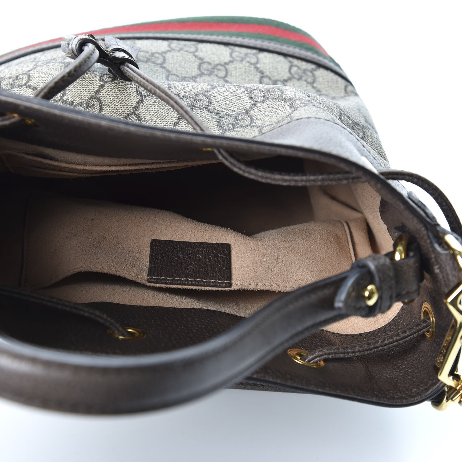 Gucci GG Supreme Monogram Web Small Ophidia Bucket Bag Brown 4 of 11