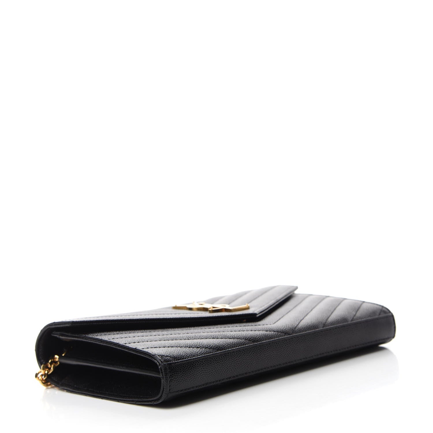 Saint Laurent Grain De Poudre Matelasse Chevron Monogram Chain Wallet Black 4 of 12
