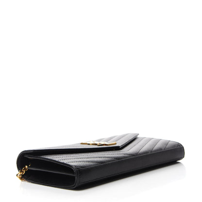 Saint Laurent Grain De Poudre Matelasse Chevron Monogram Chain Wallet Black 4 of 12