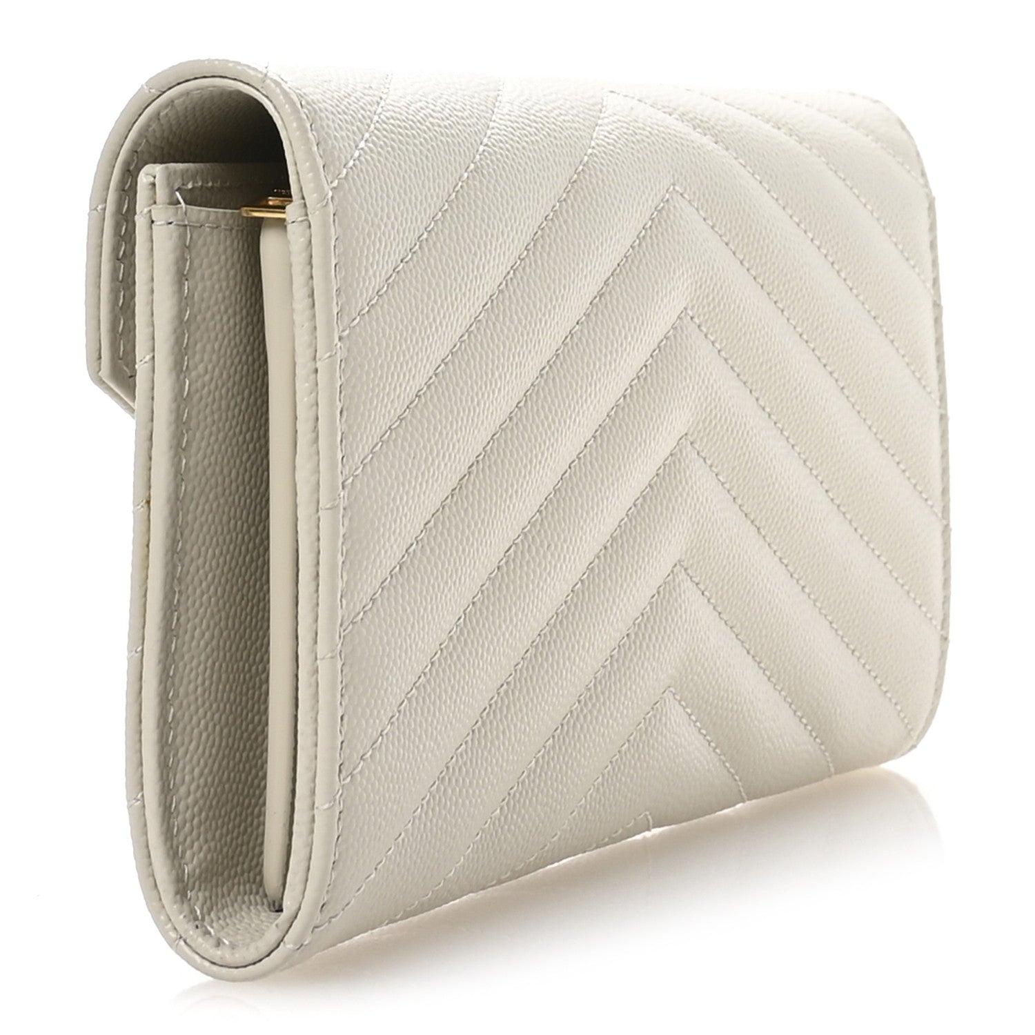 Saint Laurent Grain De Poudre Matelasse Chevron Monogram Flap Wallet Crema Soft 3 of 8