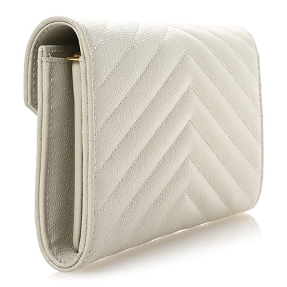 Saint Laurent Grain De Poudre Matelasse Chevron Monogram Flap Wallet Crema Soft 3 of 8