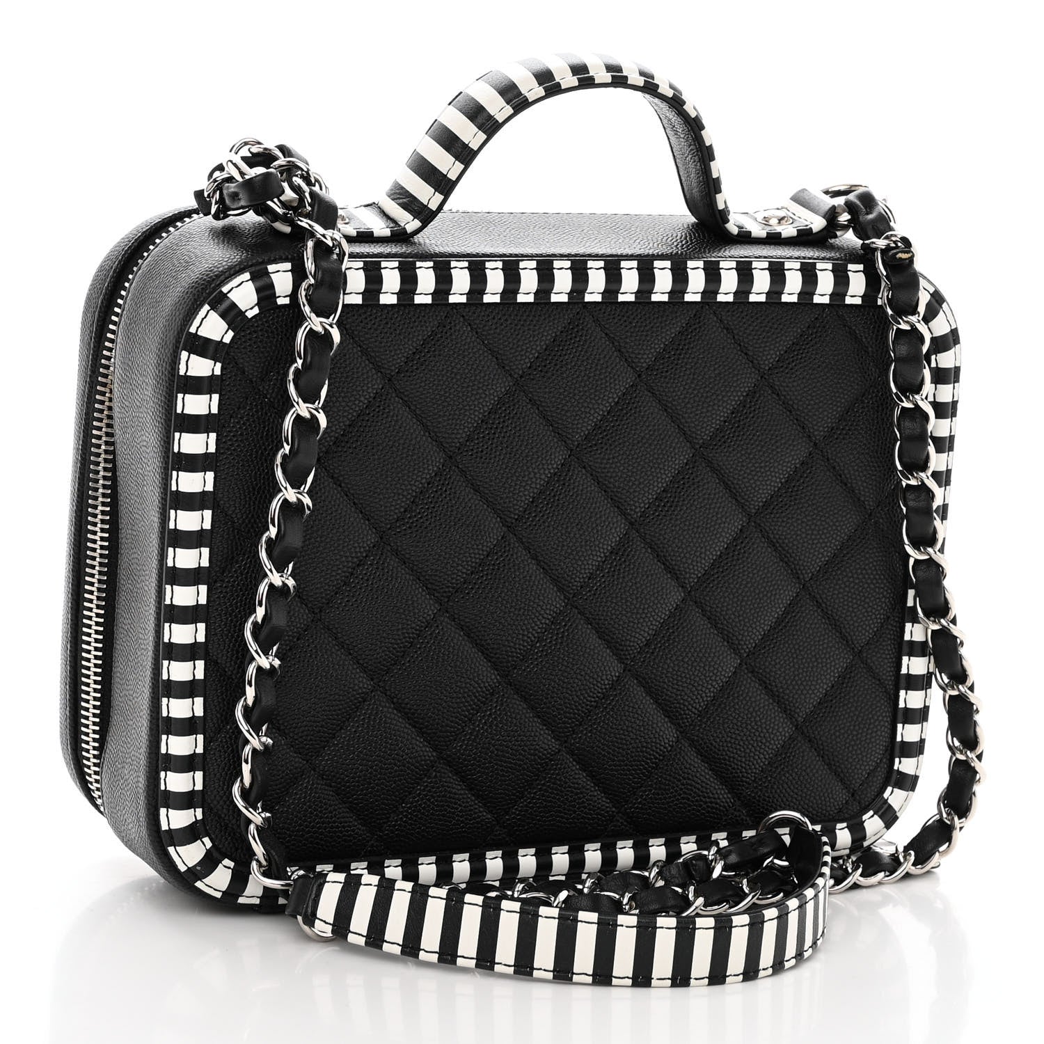 Chanel Caviar Quilted Striped Medium CC Filigree Vanity Case Black White 3 of 10