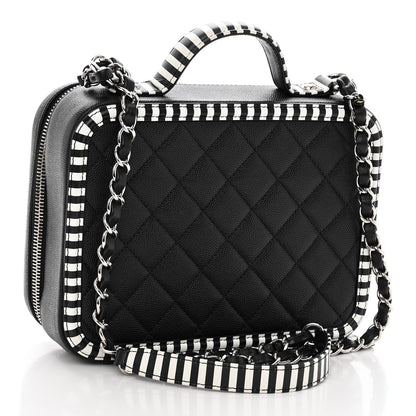 Chanel Caviar Quilted Striped Medium CC Filigree Vanity Case Black White 3 of 10