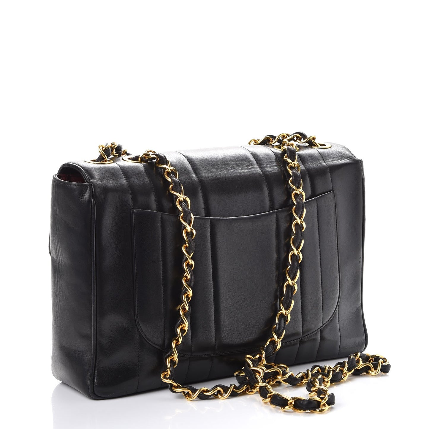 Lambskin Vertical Quilt Jumbo Single Flap Black
