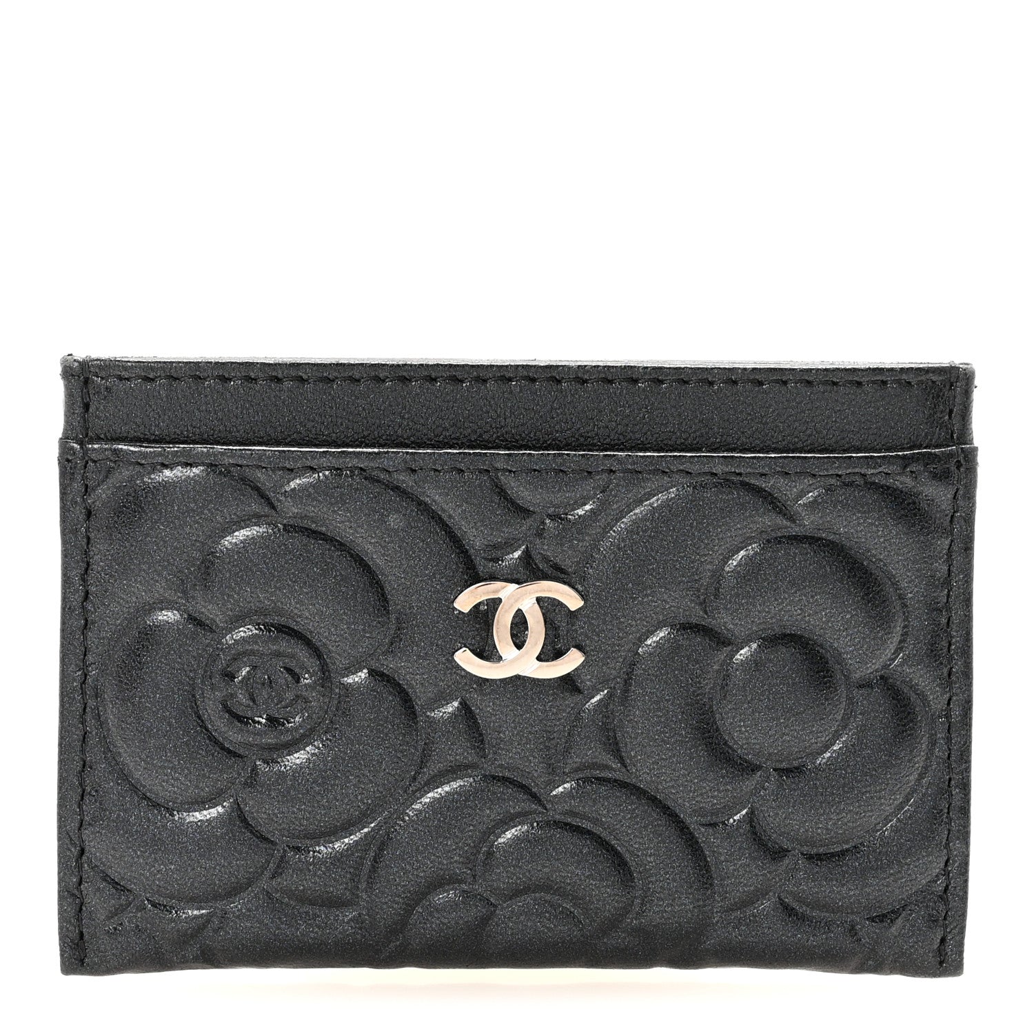 Chanel Lambskin Camellia Embossed Card Holder Black 1 of 8