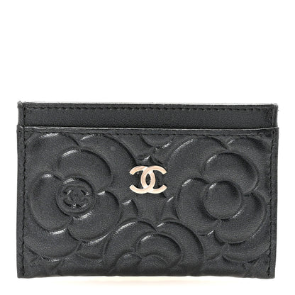 Chanel Lambskin Camellia Embossed Card Holder Black 1 of 8
