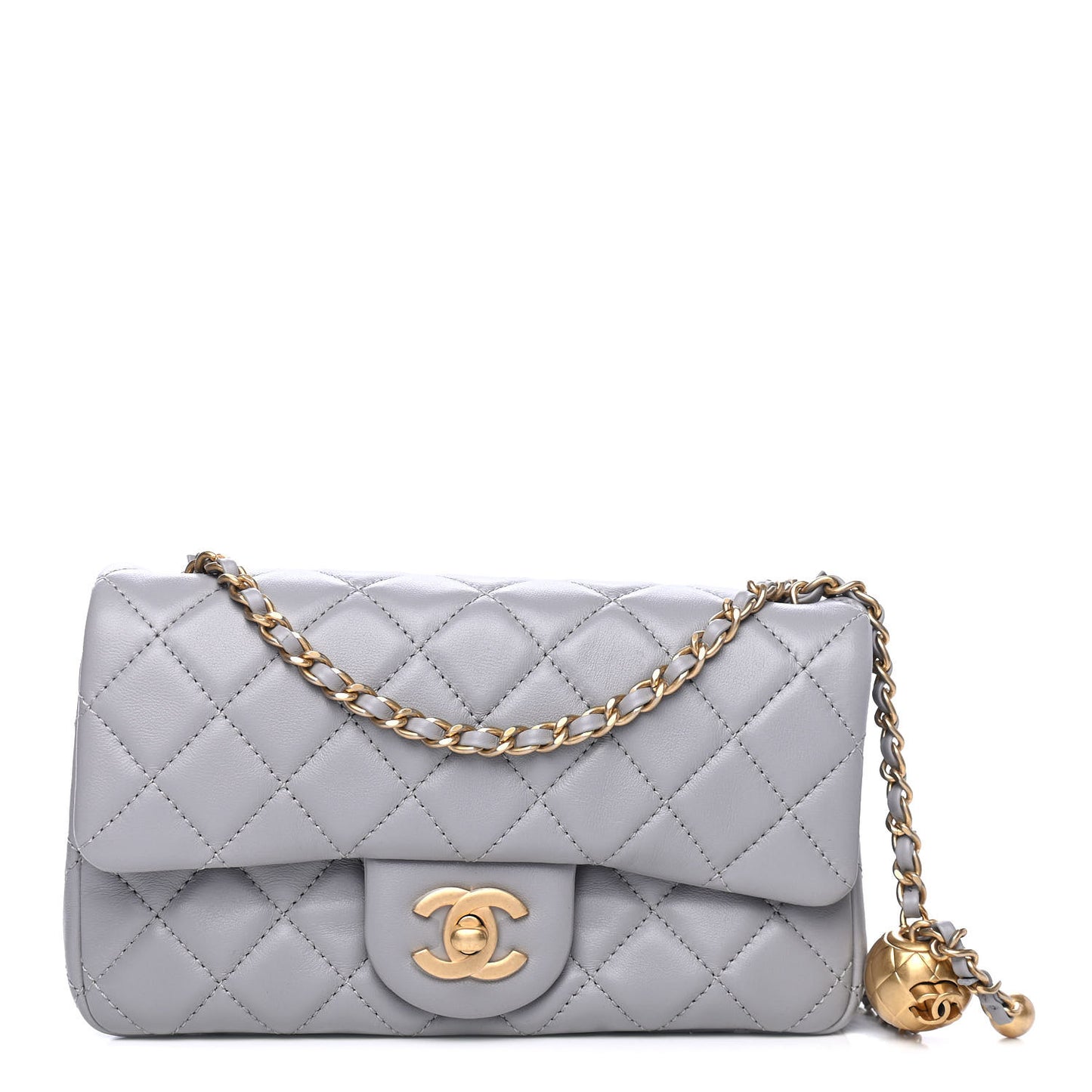Lambskin Quilted Mini Rectangular Pearl Crush Flap Grey