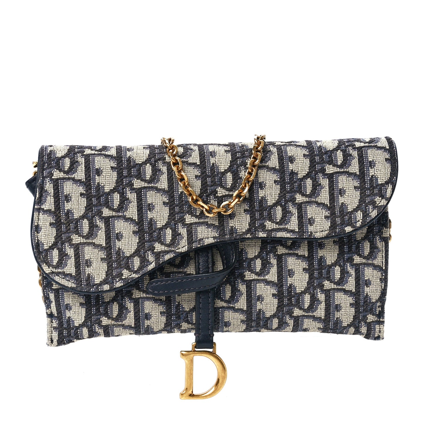 Oblique Saddle Chain Long Wallet Blue