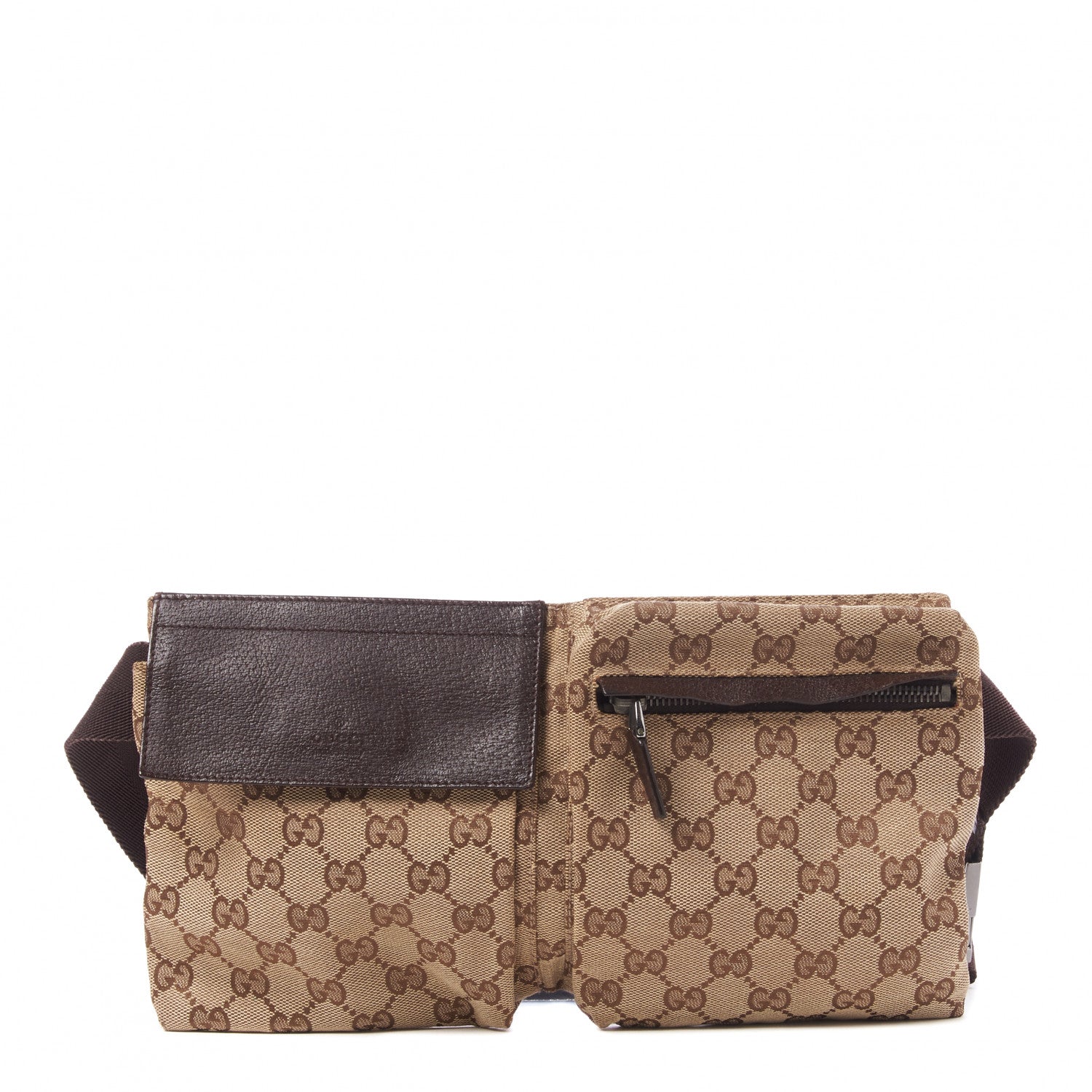 Gucci GG Monogram Double Pocket Belt Bag Dark Brown 1 of 10