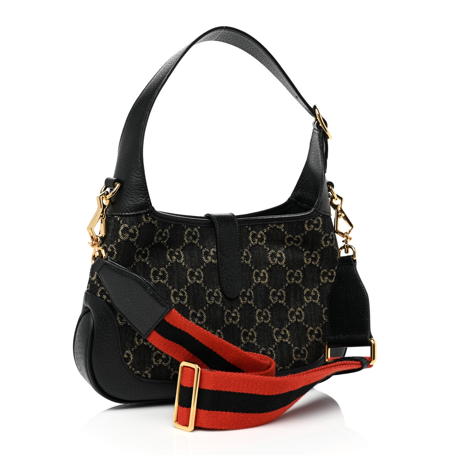 Gucci Jacquard Denim GG Monogram Small Jackie 1961 Hobo Black Ivory 2 of 7