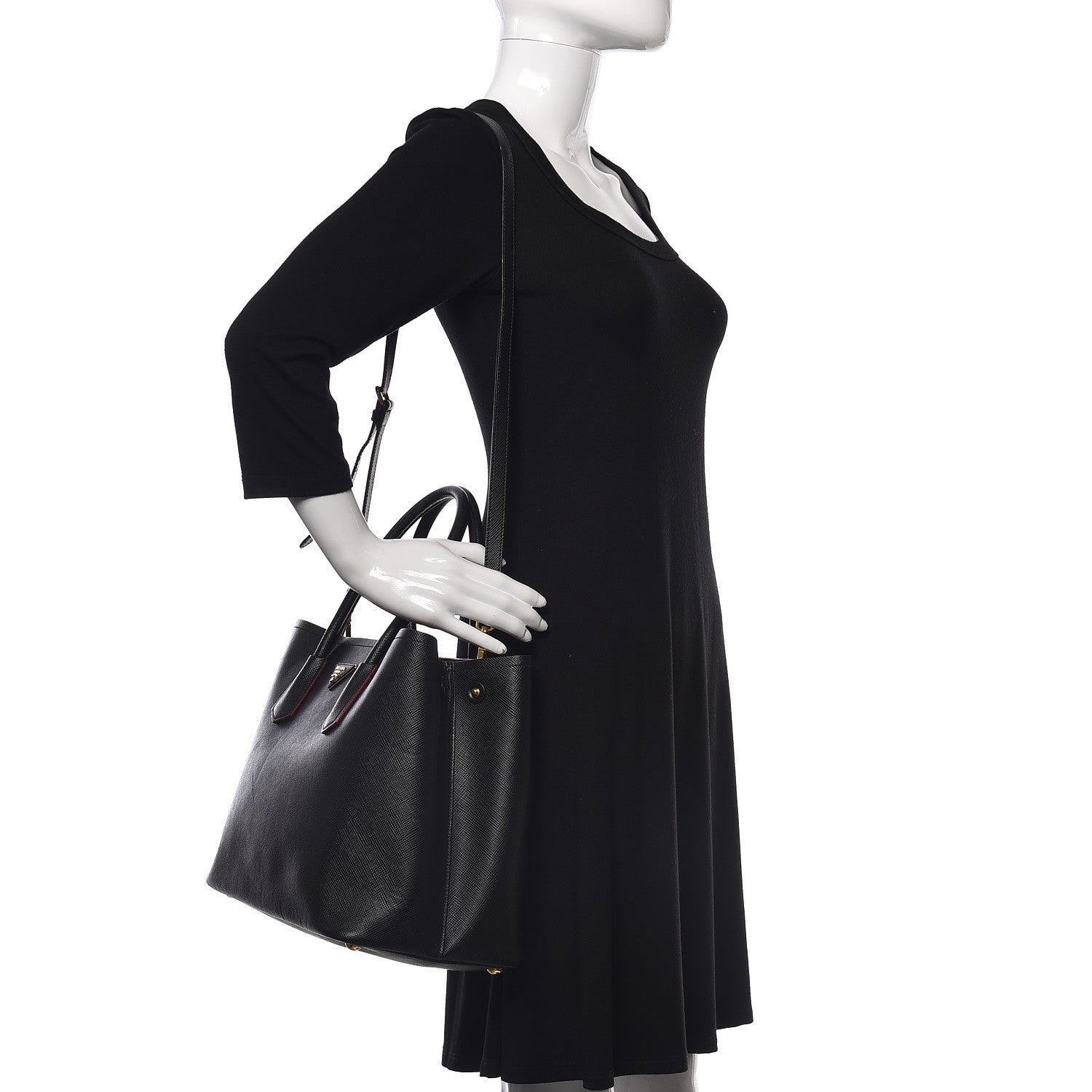 Prada Saffiano Cuir Large Double Bag Black Fuoco 2 of 18