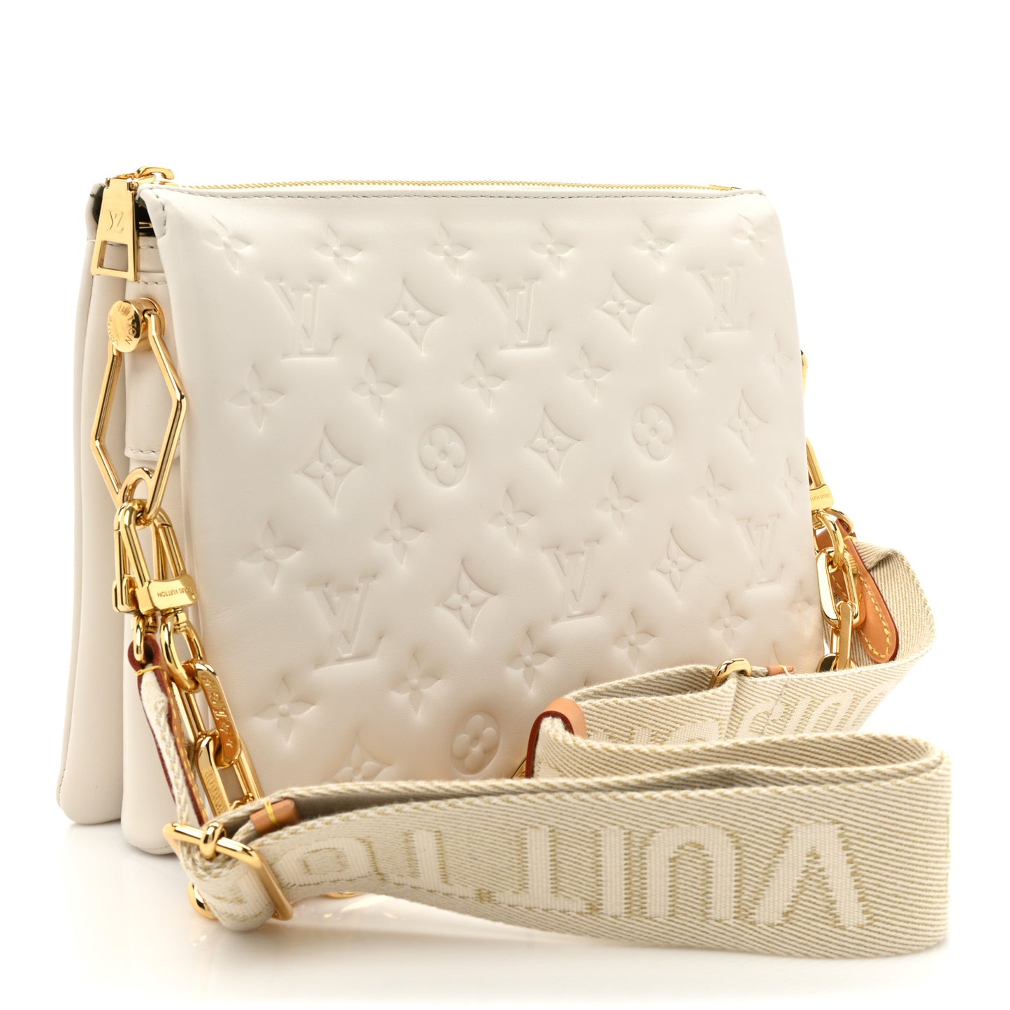 Lambskin Embossed Monogram Coussin PM Beige Cream