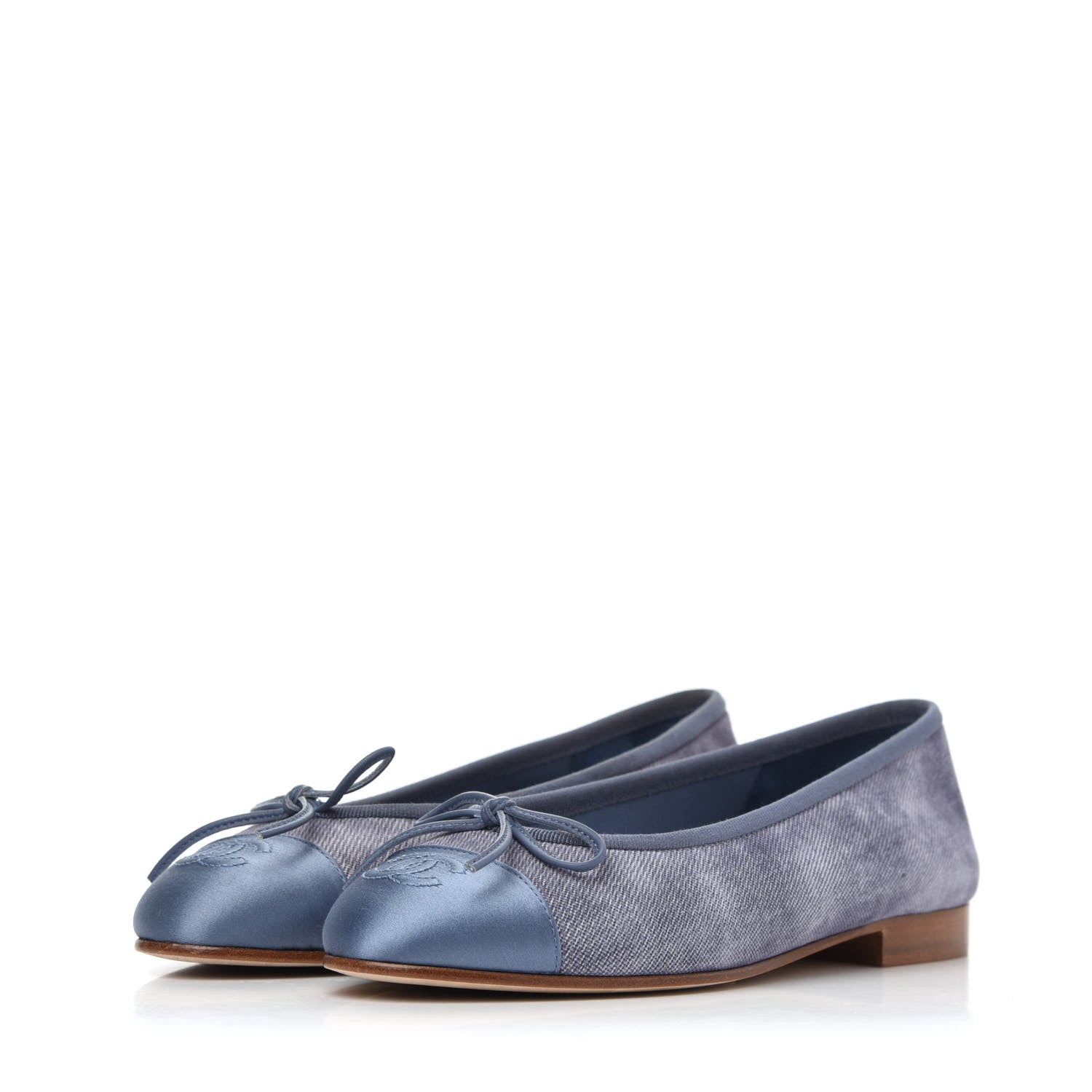 Chanel Satin Denim Goatskin CC Cap Toe Ballerina Flats 35 Blue 5 of 32