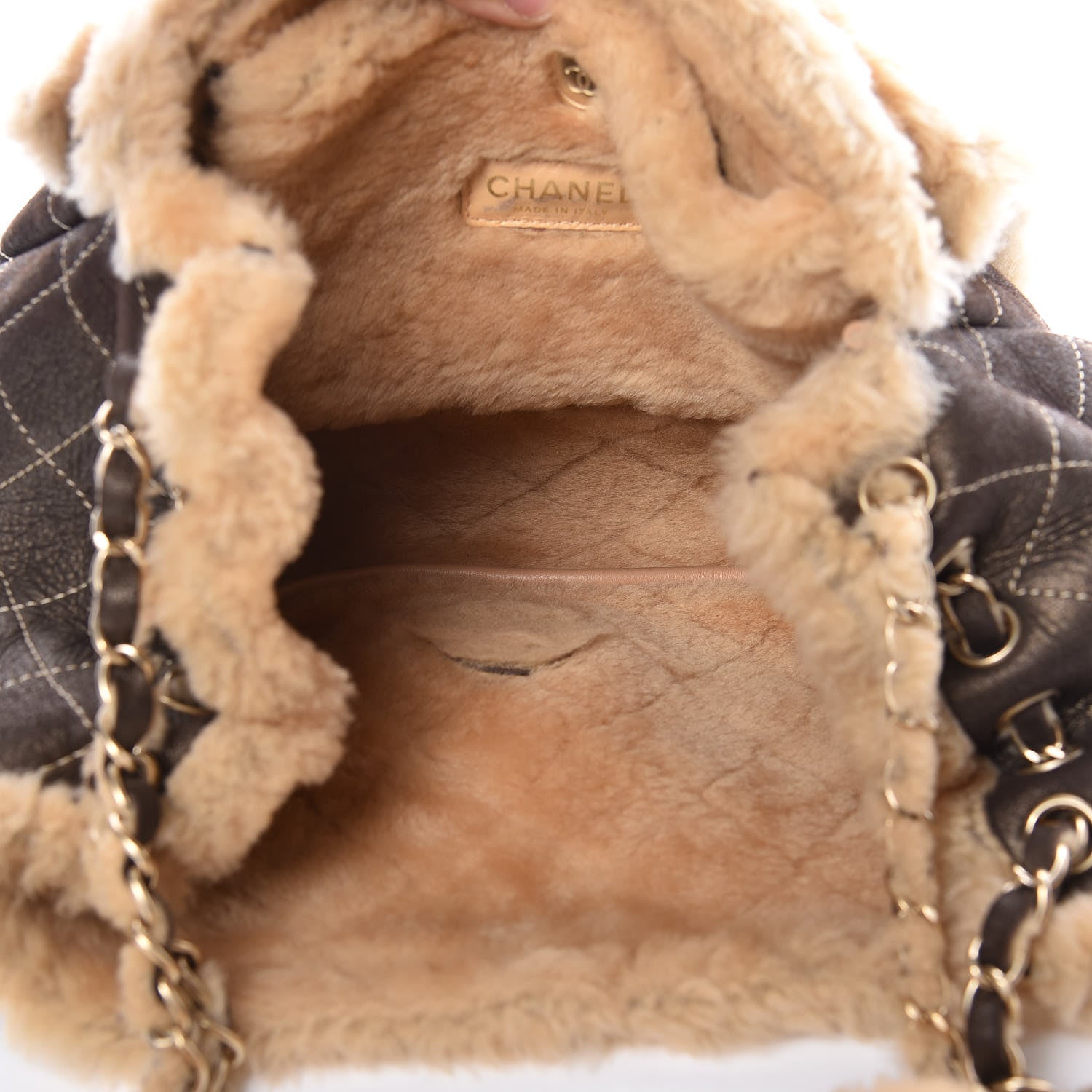 Chanel Shearling Suede Quilted Fur Flap Metallic Bronze 5 of 10