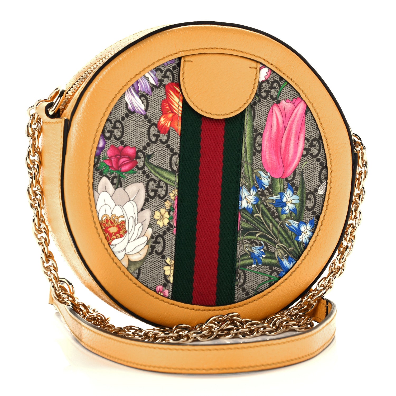Gucci GG Supreme Monogram Flora Web Mini Ophidia Round Shoulder Bag Beige Multicolor Crop 3 of 11
