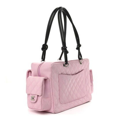 Chanel Calfskin Quilted Large Cambon Multipocket Reporter Pink Black 3 of 11