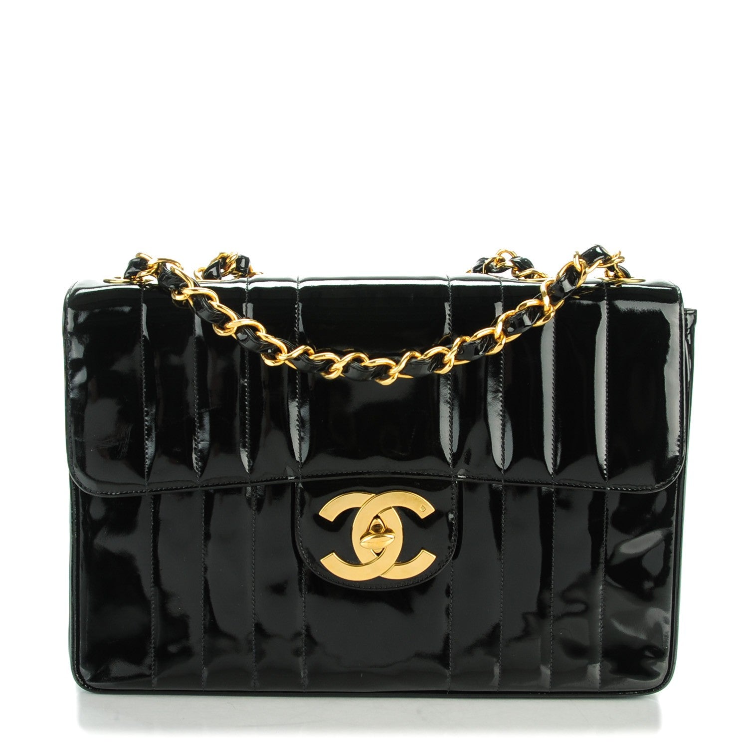 Chanel Patent Vertical Quilted Jumbo Single Flap Black 1 of 9