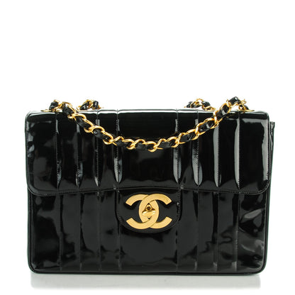 Chanel Patent Vertical Quilted Jumbo Single Flap Black 1 of 9