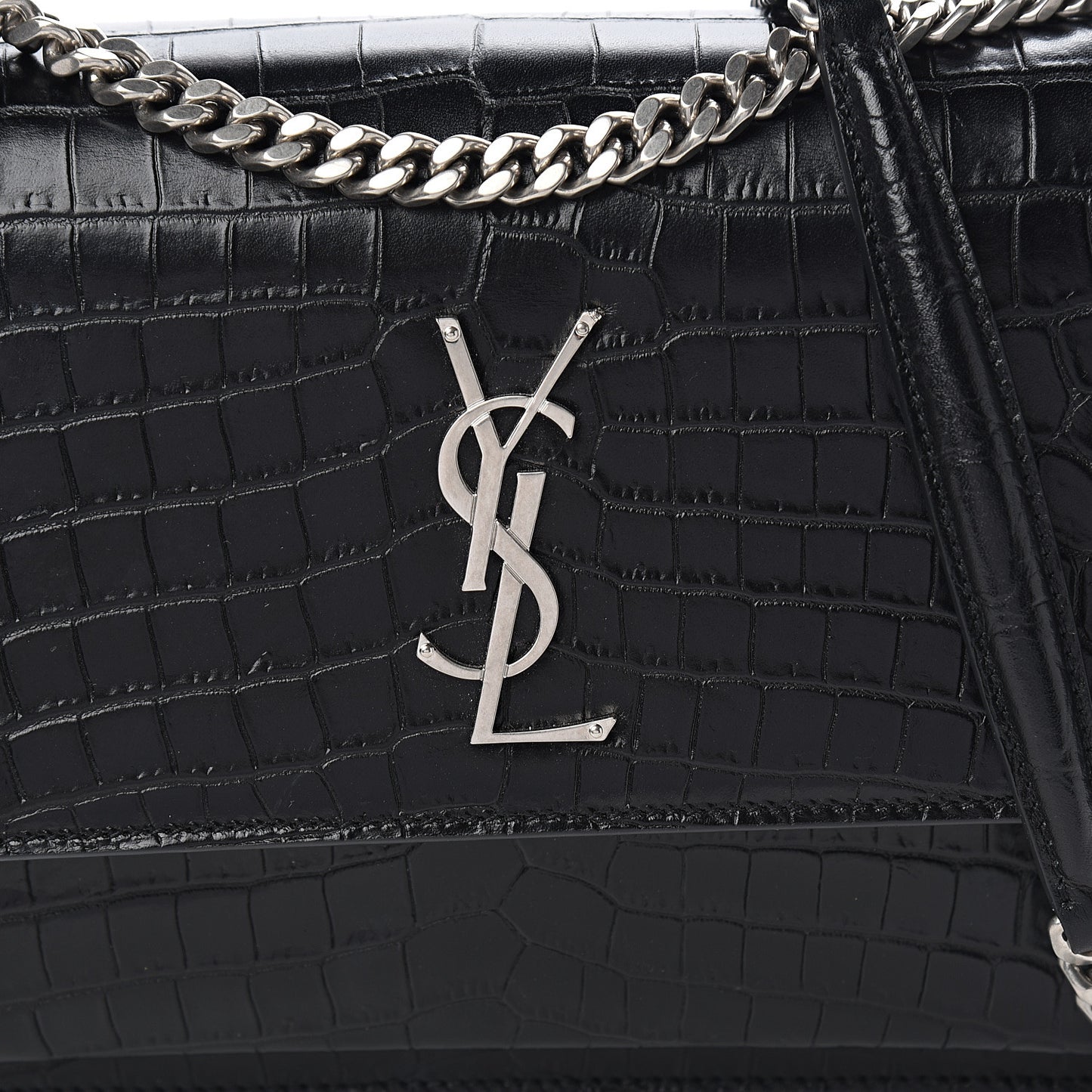 Calfskin Crocodile Embossed Medium Monogram Sunset Black
