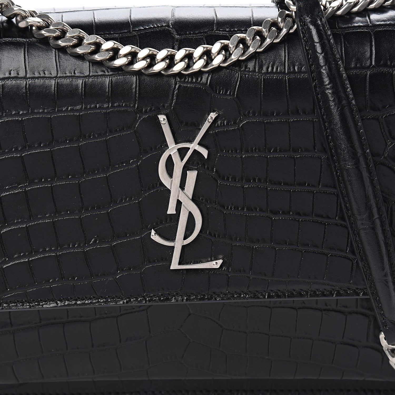 Saint Laurent Calfskin Crocodile Embossed Medium Monogram Sunset Black 8 of 8