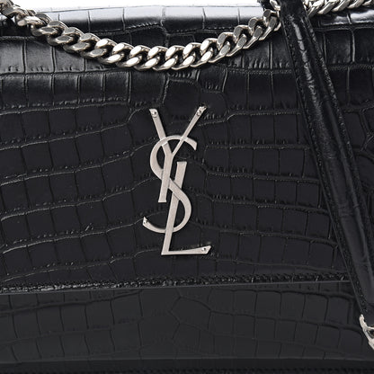 Saint Laurent Calfskin Crocodile Embossed Medium Monogram Sunset Black 8 of 8