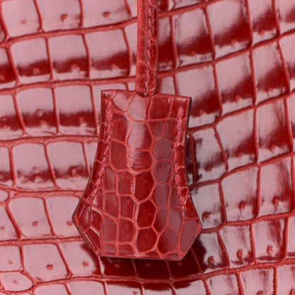 Hermes Shiny Porosus Crocodile Birkin 35 Rouge Vif 31 of 32