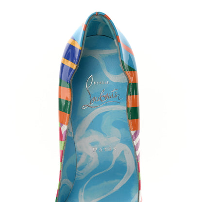 Christian Louboutin Patent Striped Grand Bain Swimming Pool Hot Chick 100 Pumps 36 Multicolor Lin Blue White 6 of 9