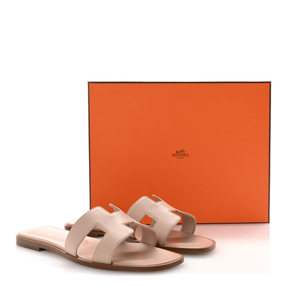 Hermes Box Calfskin Oran Sandals 37.5 Rose Pale 10 of 10