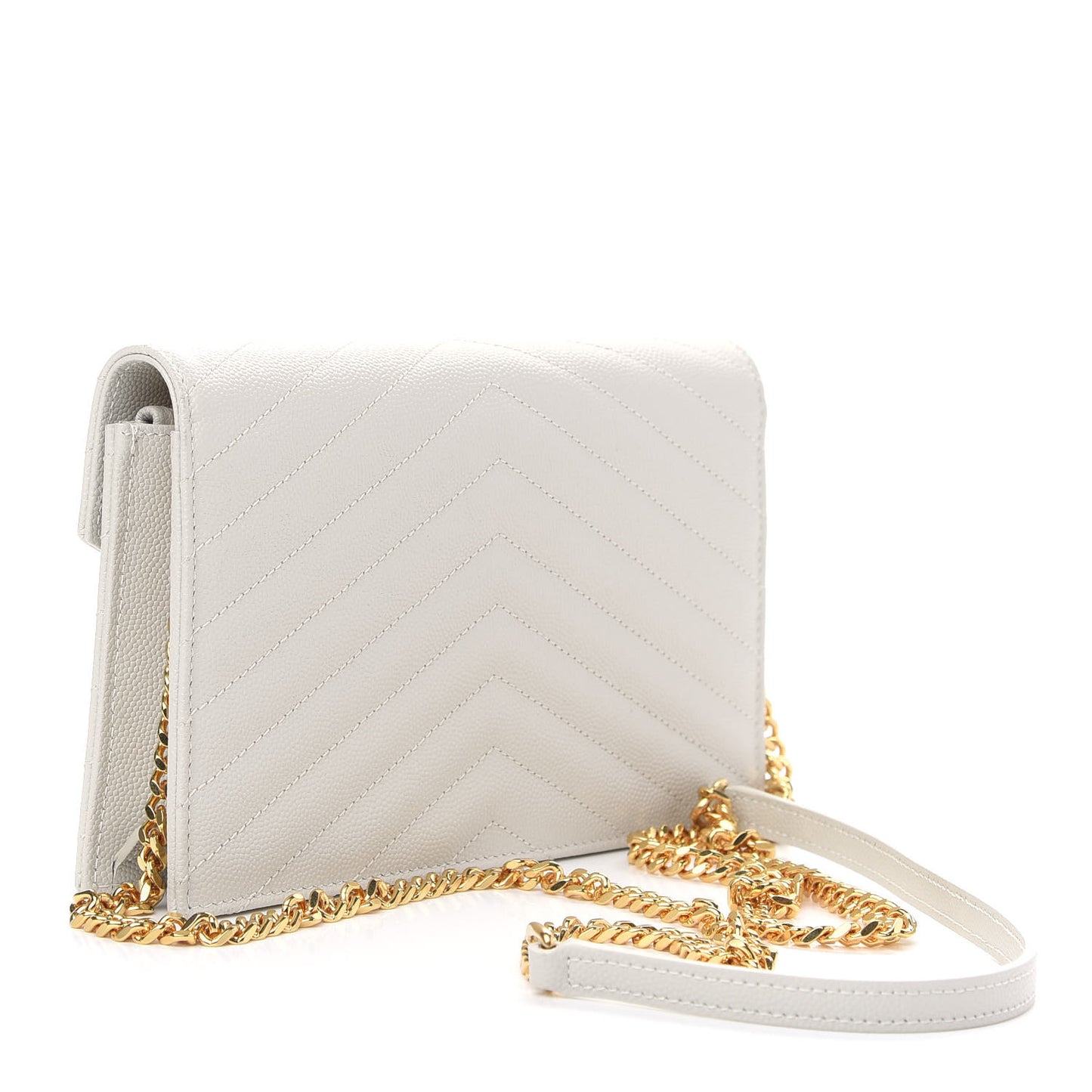 Grain De Poudre Matelasse Chevron Monogram Envelope Chain Wallet Porcellana