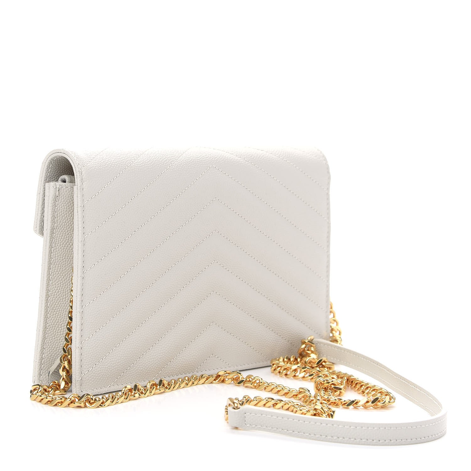 Saint Laurent Grain De Poudre Matelasse Chevron Monogram Envelope Chain Wallet Porcellana 3 of 8