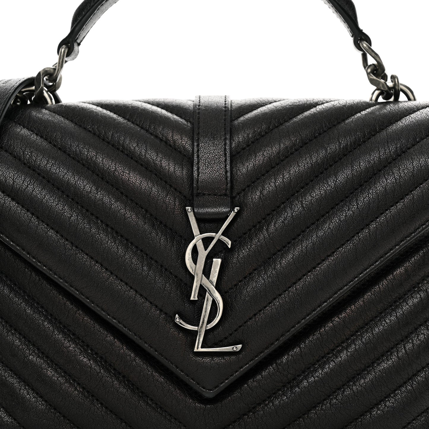 Sheepskin Matelasse Chevron Monogram Medium College Bag Black